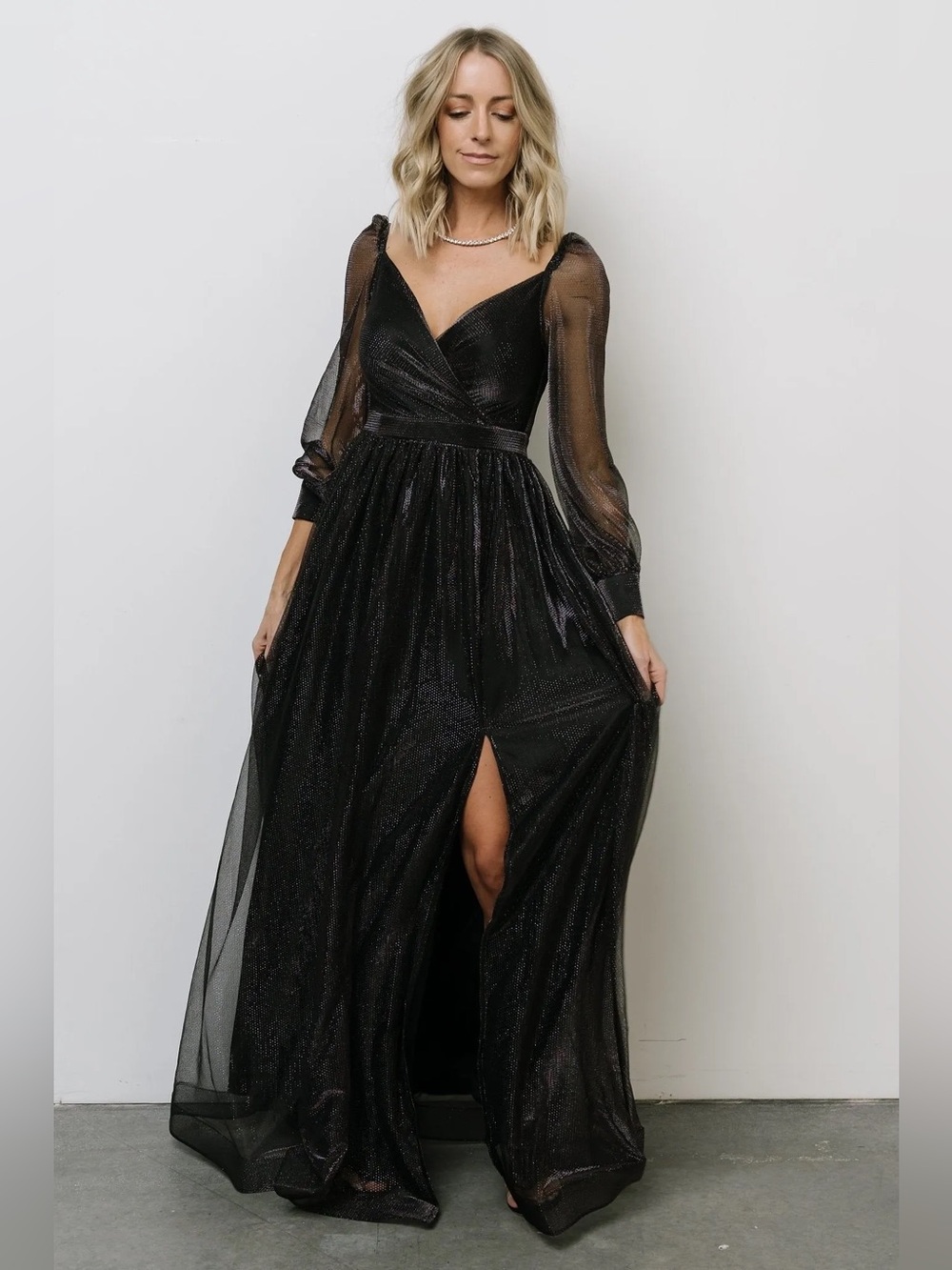 Baltic Born NWT Octavia Shimmer Gown Black Long Sleeve M